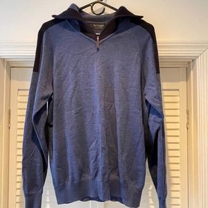 Braga Men’s Pullover Sweater With Elbowpads - Blue and Black - Medium